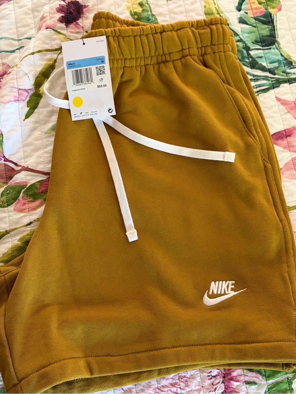 Nike Mustard Yellow Fleece Shorts with White Drawstring